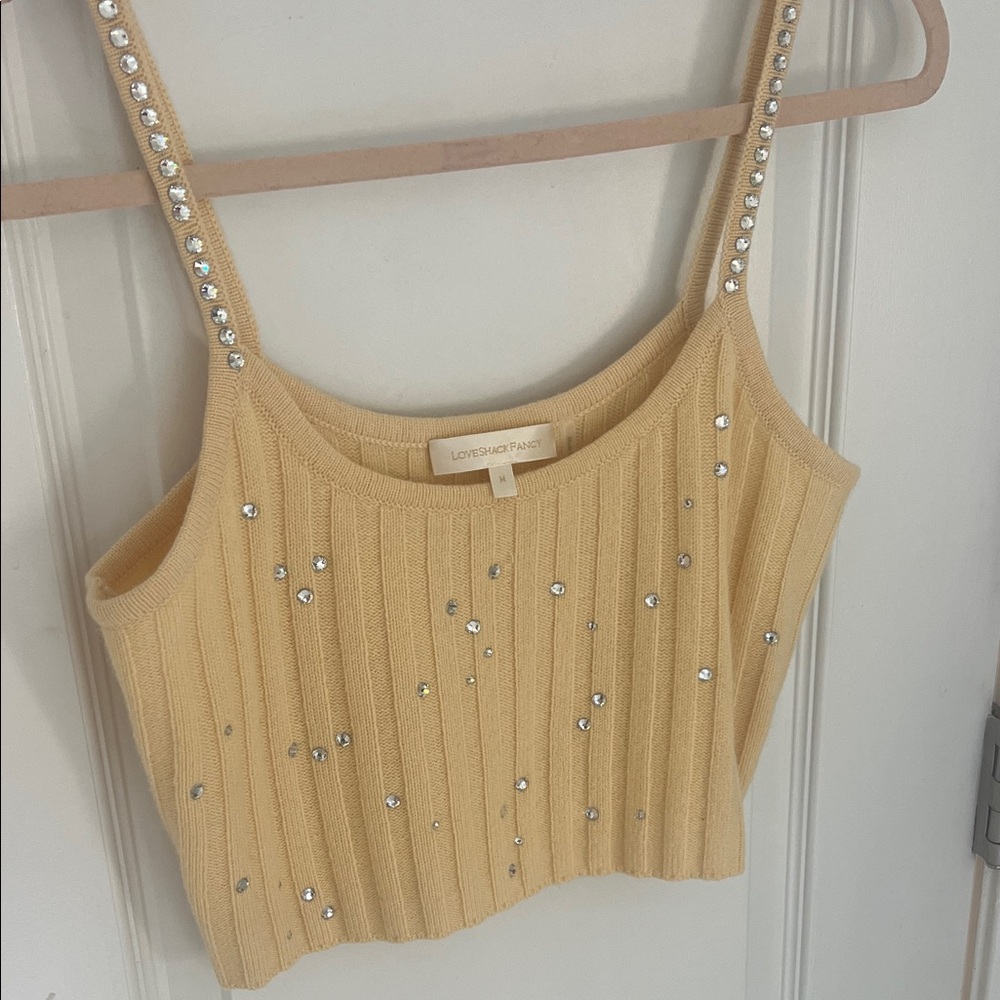 LoveShackFancy Yellow Crystal-Studded Tank Top